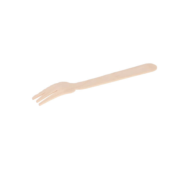 Snackvork hout 14 cm met 3-tand + snijkant