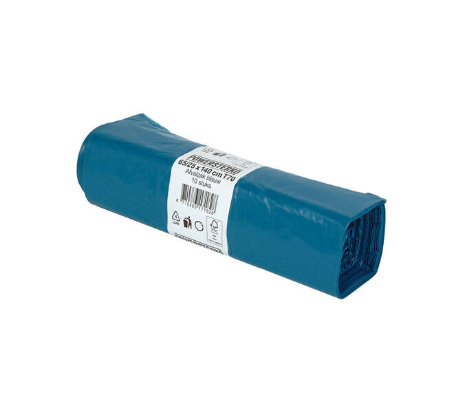 Afvalzak LDPE 65/25 x 140 cm blauw T70 op rol (á 10 st)