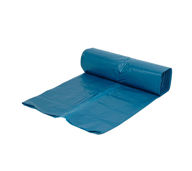 Afvalzak LDPE 65/25 x 140 cm blauw T70 op rol (á 10 st)