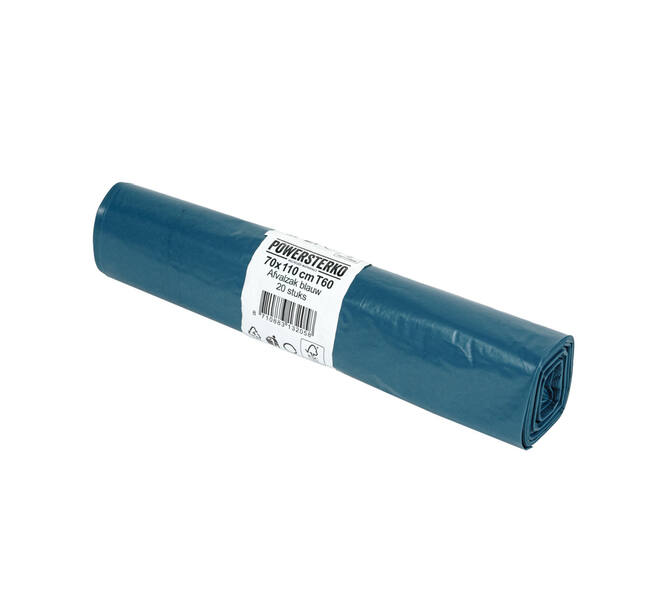 Afvalzak LDPE 70 x 110 cm blauw T60 op rol (á 20 st)