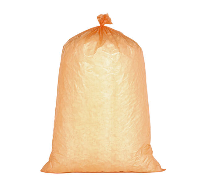 Afvalzak HDPE 70 x 110 cm oranje T50 op rol (á 25 st)