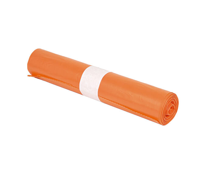 Afvalzak HDPE 70 x 110 cm oranje T50 op rol (á 25 st)