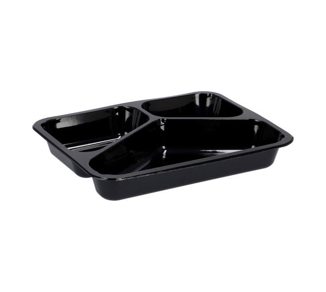 151307 - Menubak CPET 225 x 175 x 34 mm zwart 430/225/165 ml rechthoekig 3-vaks