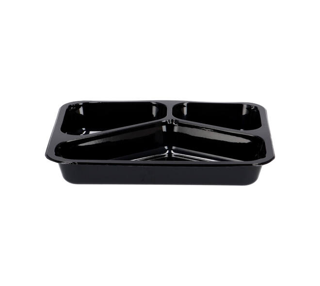 151307 - Menubak CPET 225 x 175 x 34 mm zwart 430/225/165 ml rechthoekig 3-vaks