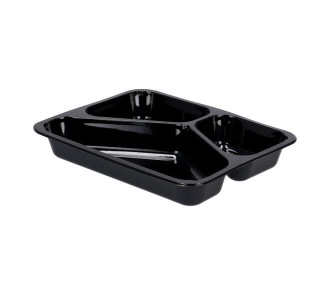 151307 - Menubak CPET 225 x 175 x 34 mm zwart 430/225/165 ml rechthoekig 3-vaks