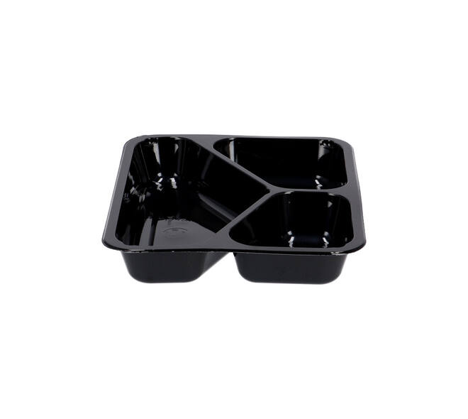 151307 - Menubak CPET 225 x 175 x 34 mm zwart 430/225/165 ml rechthoekig 3-vaks