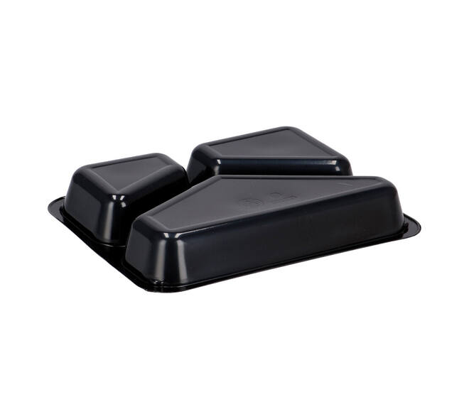151307 - Menubak CPET 225 x 175 x 34 mm zwart 430/225/165 ml rechthoekig 3-vaks