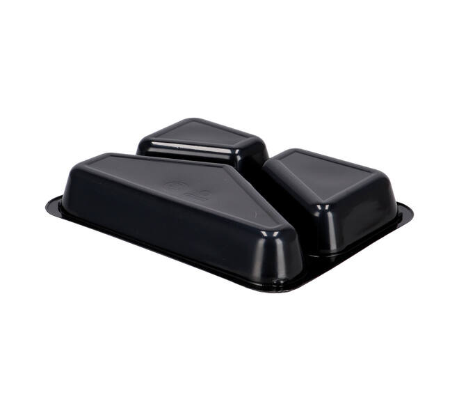 151307 - Menubak CPET 225 x 175 x 34 mm zwart 430/225/165 ml rechthoekig 3-vaks