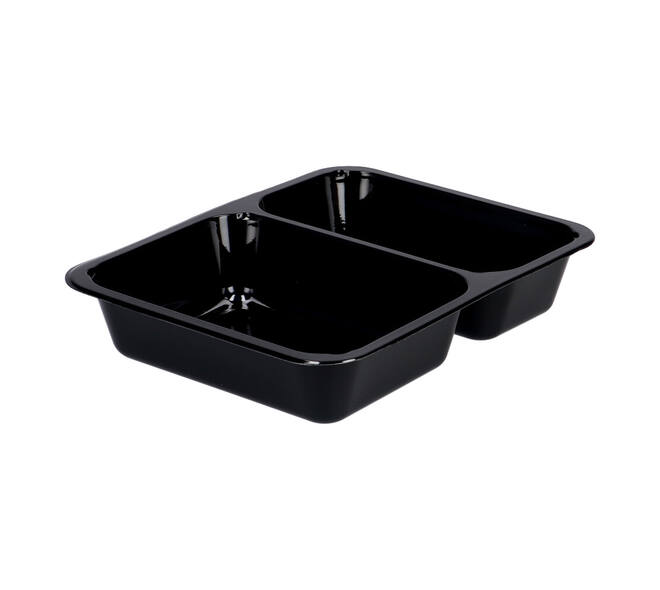115505 - Menubak CPET 225 x 175 x 43 mm zwart 655/455 ml rechthoekig 2-vaks