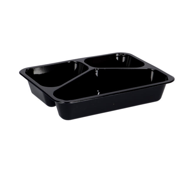 115506 - Menubak CPET 225 x 175 x 43 mm zwart 525/275/205 ml rechthoekig 3-vaks