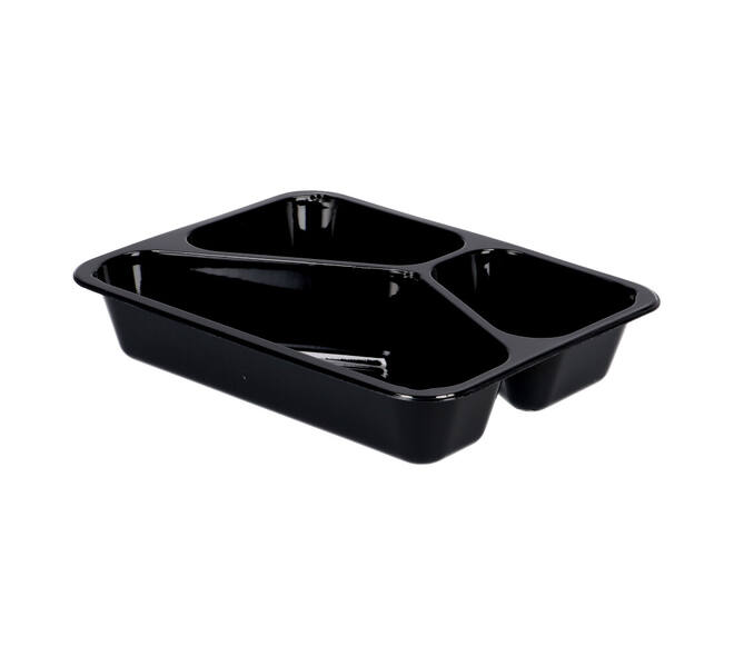 115506 - Menubak CPET 225 x 175 x 43 mm zwart 525/275/205 ml rechthoekig 3-vaks