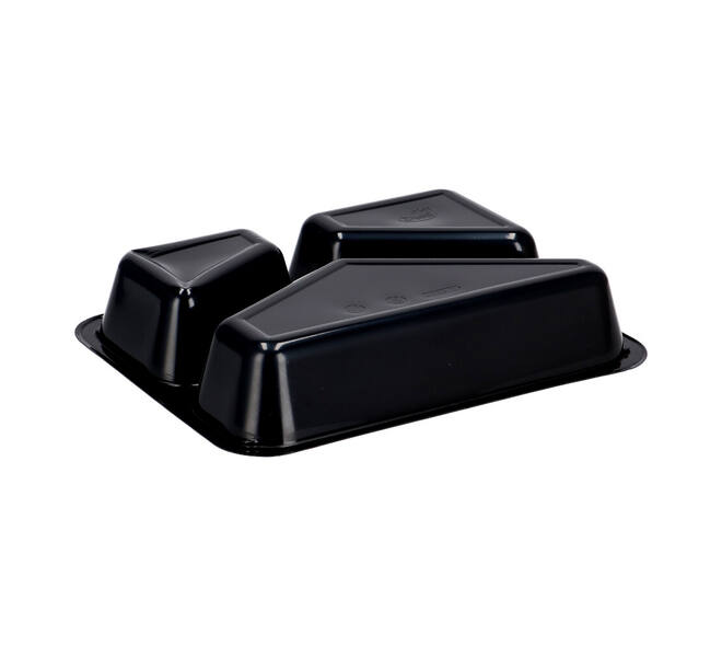 115506 - Menubak CPET 225 x 175 x 43 mm zwart 525/275/205 ml rechthoekig 3-vaks