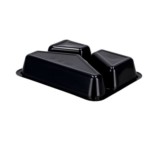 115506 - Menubak CPET 225 x 175 x 43 mm zwart 525/275/205 ml rechthoekig 3-vaks