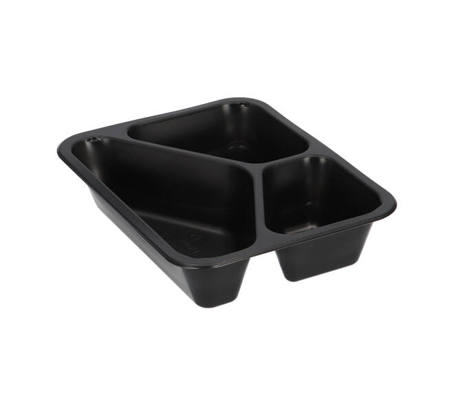 160065 - Menubak PP Caterline 3-vaks 227 x 178 x 50 mm - zwart - 530/325/235 cc