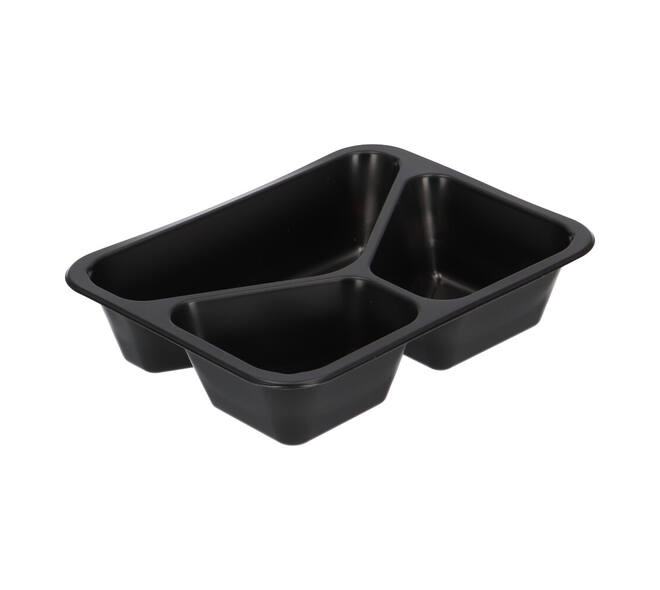 160065 - Menubak PP Caterline 3-vaks 227 x 178 x 50 mm - zwart - 530/325/235 cc