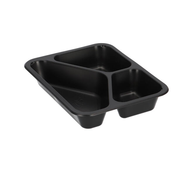 162152 - Menubak PP Caterline 3-vaks 227 x 178 x 40 mm - zwart 445/280/205 cc