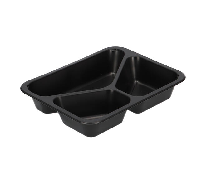 162152 - Menubak PP Caterline 3-vaks 227 x 178 x 40 mm - zwart 445/280/205 cc