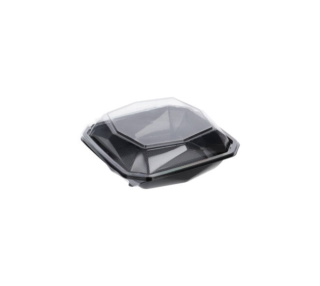 188019 - Octaview APET 185 x185 x 70 mm 625 cc zwart + deksel transparant