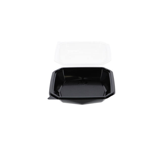 188019 - Octaview APET 185 x185 x 70 mm 625 cc zwart + deksel transparant