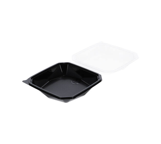 188019 - Octaview APET 185 x185 x 70 mm 625 cc zwart + deksel transparant