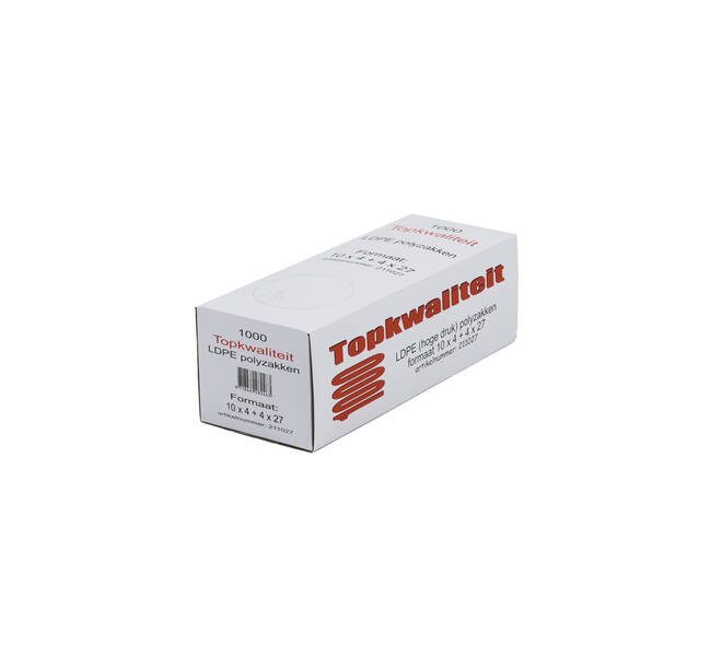 Polyzak LDPE 10/4 x 27 cm transparant T20 zijvouw