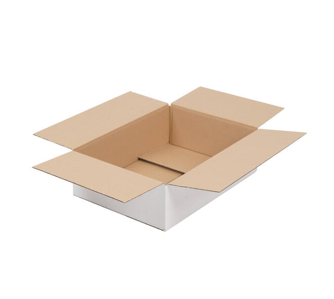 Doos 390 x 280 x 110 mm wit/bruin enkelgolf fefco 0201