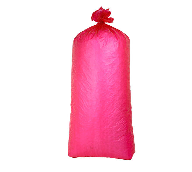 Afvalzak MDPE 66/14 x 193 cm rood 40 my op rol (á 10 st)