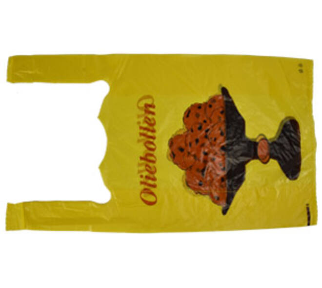 Hemddraagtas HDPE 27/6 x 48 cm "geel oliebollen"