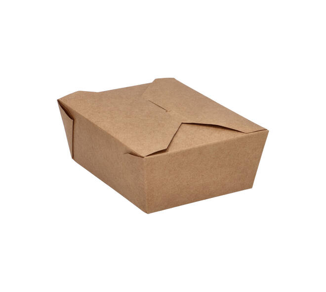 Take away box karton 173 x 145 x 65 mm 1350 ml 45oz bruin +PE