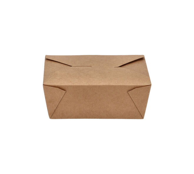 Take away box karton 173 x 145 x 65 mm 1350 ml 45oz bruin +PE