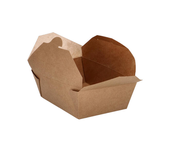 Take away box karton 173 x 145 x 65 mm 1350 ml 45oz bruin +PE