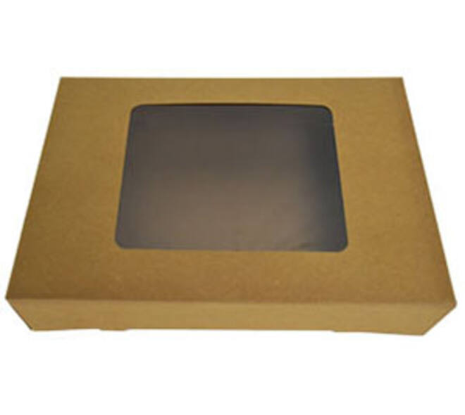 Cateringdoos bruin kraft 46 x 31 x 8 cm met venster