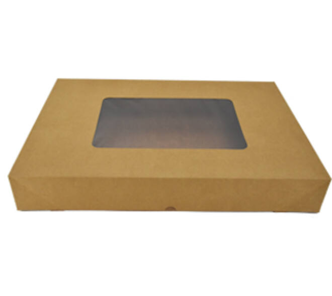 Cateringdoos bruin kraft 55 x 37,5 x 8 cm met venster