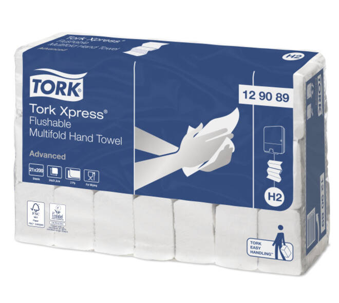 129089 - Handdoek papier 24 x 21,3 cm wit 2-laags multifold doorspoelbaar TORK