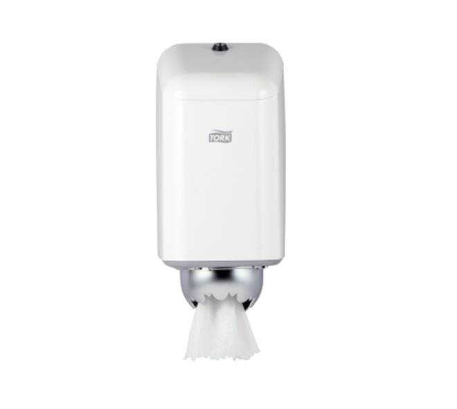 200040 - Poetspapier dispenser metaal 15,8 x 16,8 x 32 cm wit mini centerfeed TORK
