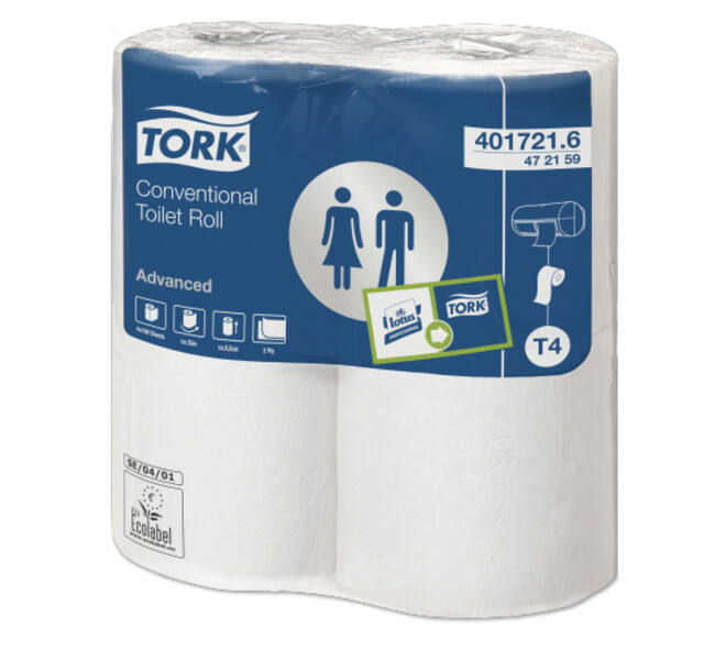 472159 - Toiletpapier recycled papier 9,3 cm x 2,38 mtr wit 2-laags traditioneel TORK