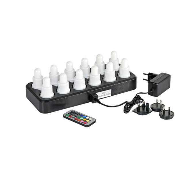 206435 - Kaarshouder Led set 12 stuks herlaadbaar wit + multi colour