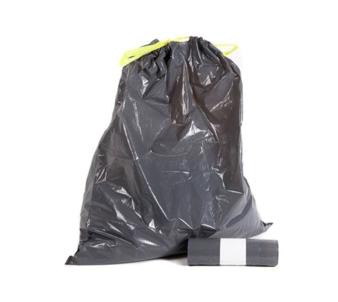 Afvalzak LDPE 65 x 75 + 5cm + treklint T50 grijs 20 x 10 stuks