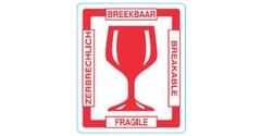Etiket 97 x 79 mm wit waarschuwing bedrukt breekbaar/fragile met glas