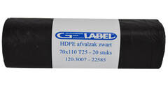 Afvalzak HDPE 70 x 110 cm zwart 25 my op rol (á 20 st)