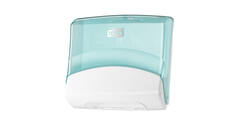 654000 - Gevouwen reigingsdoek dispenser kunststof 20,6 x 42,7 x 39,4 cm wit/turquoise TORK W4